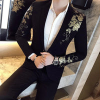 Gold Flower Print One Button Blazer Jacket Men 2023 Brand New Party Wedding Festival Stylish Slim Suit Blazer Men Costume Homme