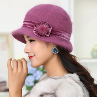 20 style Hot Sell Winter Women Knitted Floral Skullies Super Soft Wool Mix Rabbit Fur Hat Warm Beanies Female Baggy Headwear Cap