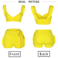 Two Piece Set 2019 Summer women crop tops High Waist Shorts 2pcs Ruffles Bow outfits Ladies Yellow Slim matching Clothes sets