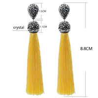 Fashion 12Colors Long Tassel Earrings Handmade Bohemian Unusual Silk Crystal Dangle Drop Hanging Earrings For Women Jewelry Gift