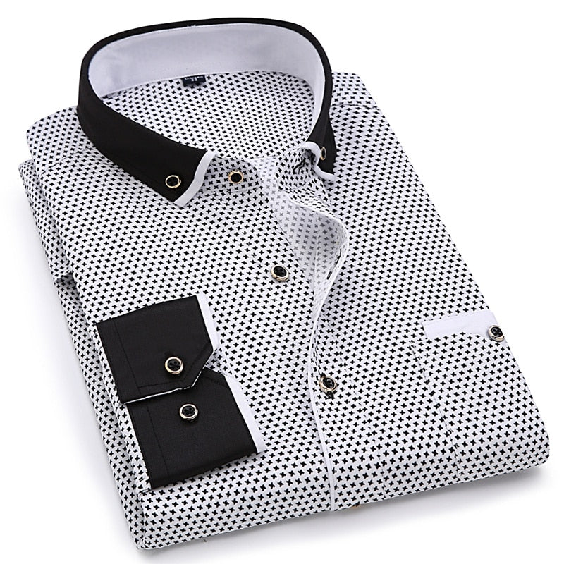 Fashion Print Casual Men Long Sleeve Button Shirt Stitching Pocket Des Mega Mart Center Fashion Print Casual Men Long Sleeve Button Shirt Stitching Pocket Des Mega Mart Center