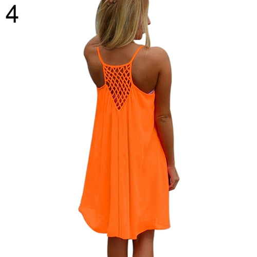 Hot New Sexy Womens Summer Casual Sleeveless Strap Backless Beach Dress for Evening Party