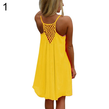 Hot New Sexy Womens Summer Casual Sleeveless Strap Backless Beach Dress for Evening Party