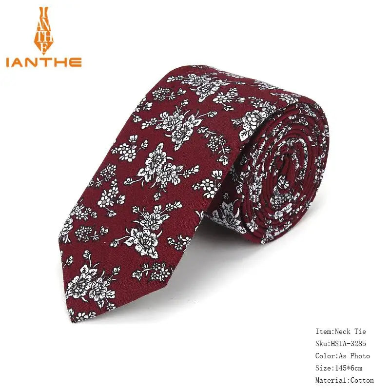 Brand New 100% Cotton Men's Paisley Print Neck Ties For Men Necktie Narrow Slim Skinny Cravate Narrow Flower Neckties Corbatas