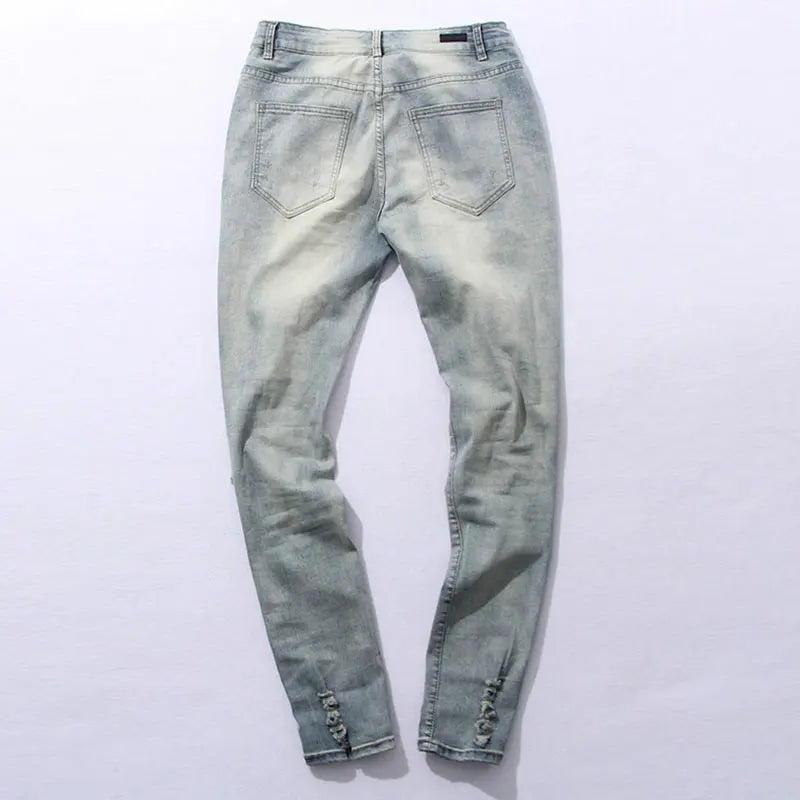 Idopy Cool Mens Hip Hop Skinny Pencil Denim Pants Destroyed Distressed Ripped Jeans With Holes For Male