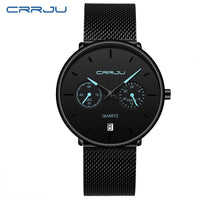 Mens Watches CRRJU Full Steel Casual Waterproof Watch for Man Sport Quartz Watch Men&#39;s Dress Calendar Watch Relogio Masculino