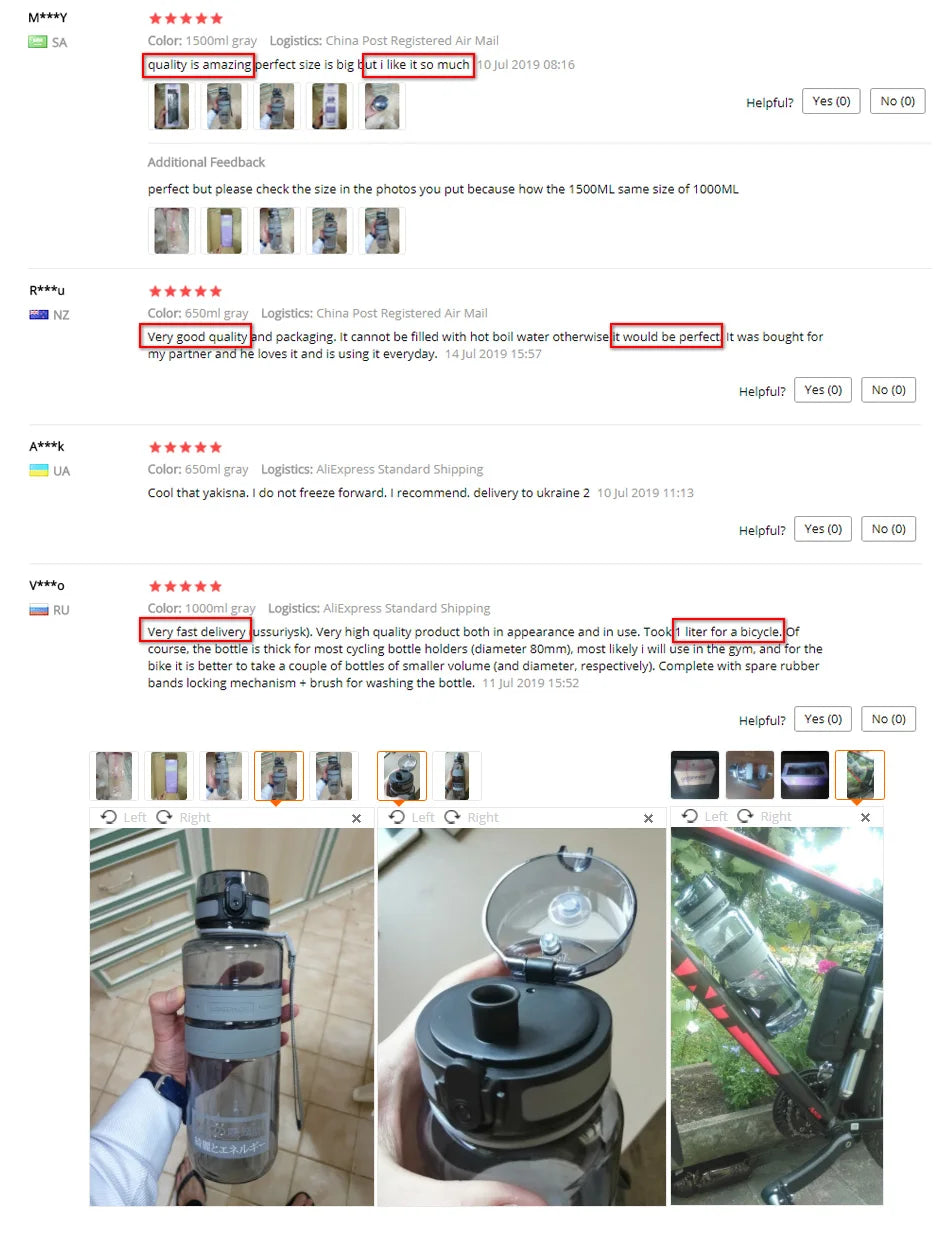 500/1000ml Sports Water Bottles BPA Free Portable Leakproof Shaker Outdoor Tour Gym Drink Bottle Eco-friendly Plastic Coffee Cup