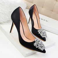 Fashion Flower Style Woman Wedding Bridal Shoes Sexy Pointed Toe Women Pumps Fashion Solid Silk Shallow High Heels 10cm Shoes