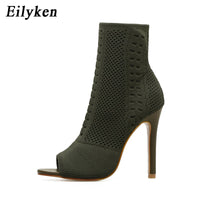 Eilyken New Style Peep Toe Ankle Boots Stretch Women Fabric Out Breathable Booties Sexy Dance Pole Ladies Pumps Shoes