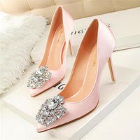 Fashion Flower Style Woman Wedding Bridal Shoes Sexy Pointed Toe Women Pumps Fashion Solid Silk Shallow High Heels 10cm Shoes