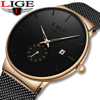 Relojes Hombre LIGE New Mesh Steel Men Watches Top Brand Luxury Ultra-thin Waterproof Quartz Watch Men Casual Sport Quartz Clock