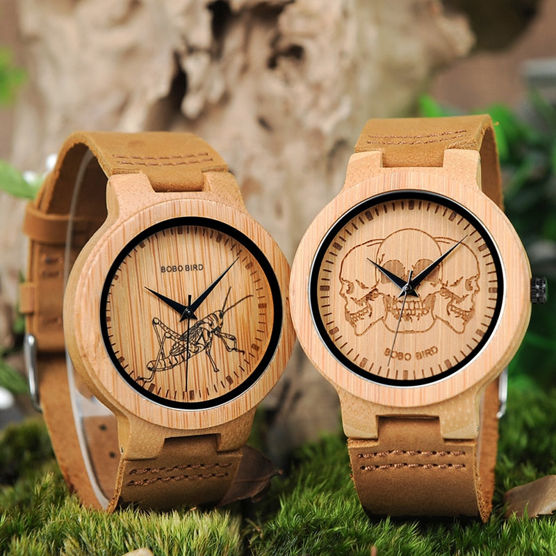 BOBO BIRD Watch Men Wooden Lifelike Print Dial Face Quartz Watches Fashion 3D Visual Timepieces as Gift relogio masculino