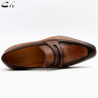cie square toe patina hand-painted calf leather bespoke leather men shoe handmade calf leather breathable men's boat loafer LO05