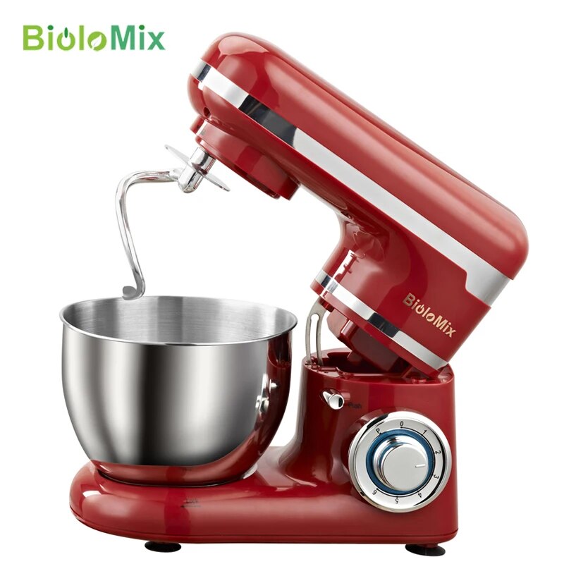 Biolomix 4L/5L Stainless Steel Bowl 6-speed Household Kitchen Electric Food Stand Mixer Egg Whisk Dough Cream Blender  Appliance