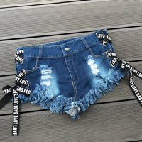 2023 Sexy Low Waist Bandage Denim Ripped Hole Short Jeans Women Mini Skinny Sexy Club DJ Dance Shorts New White Blue Black