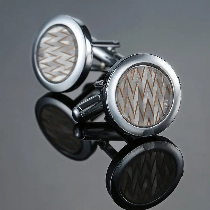 Classic design men's French shirt cuff button high quality copper silvery metallic Black Enamel CuffLinks