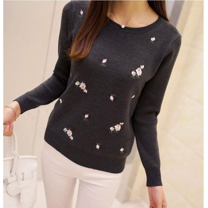 2021 Autumn Sweater Women Embroidery Knitted Winter Women Sweater And Pullover Female Tricot Jersey Jumper Pull Femme Sweaters