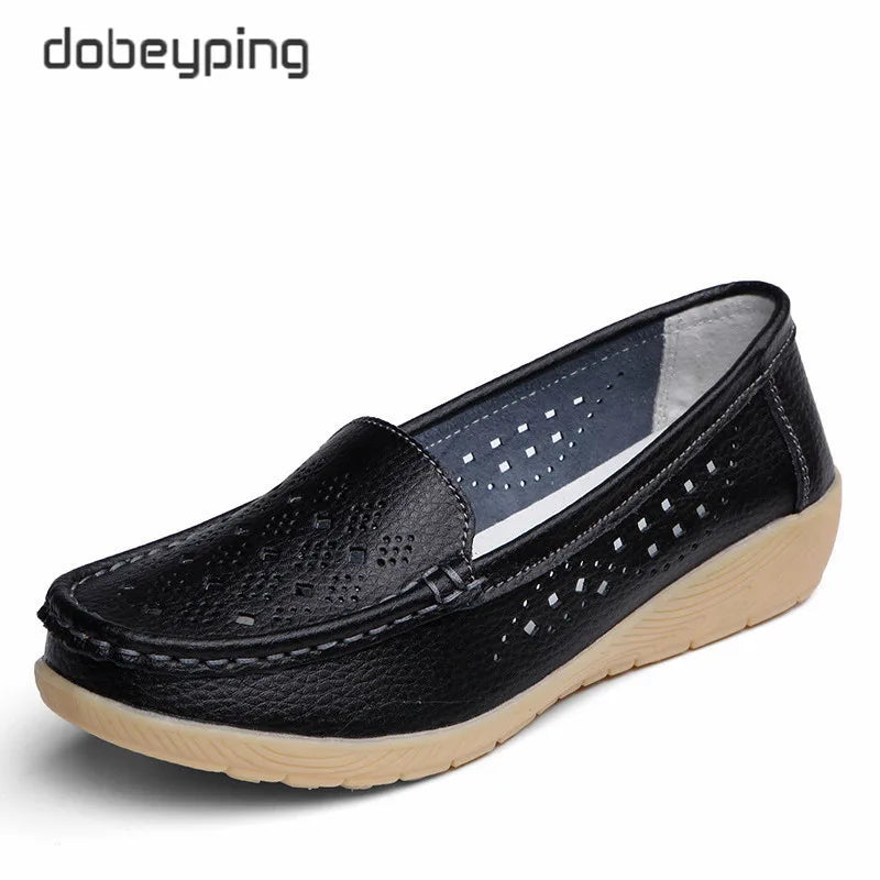 dobeyping New Genuine Leather Women Flats Cut-Outs Shoes Woman Hollow Summer Women's Loafers Moccasins Female Shoe Size 35-41