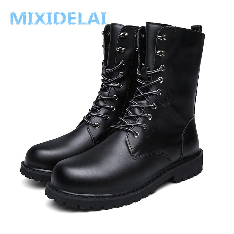 Large Size Motorcycle Boots Men Winter Shoes Warm Waterproof Men Leather Boots Footwear Cowboy Tactical Boots Men Casual Shoes