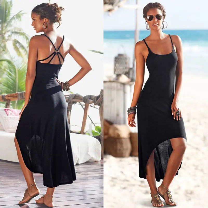 New Hot Sale Womens Summer sexy strap Evening Cocktail Party Backless Beach Long Maxi Dress black Beach Dresses