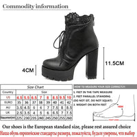 Gdgydh 2022 Autumn Women Lacing Platform Boots High Heels Female Black Platform Heels Spring Short Boots Ladies Shoes for Party