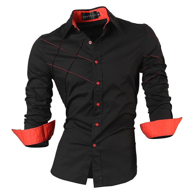 Sportrendy Men&#39;s Shirt Dress Casual Long Sleeve Fashion Dragon Stylish JZS091 Black