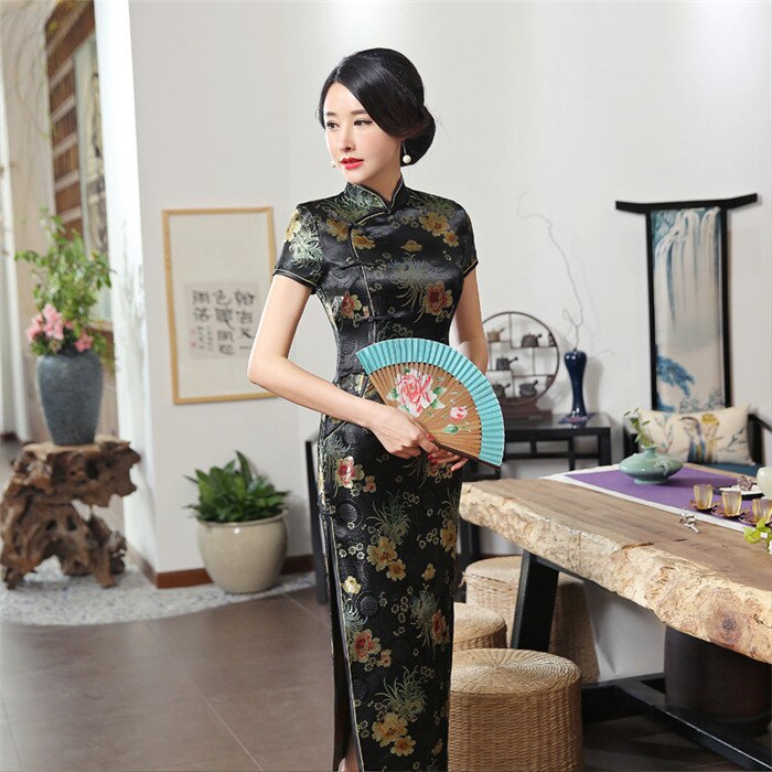 2021Sexy New High Fashion Green Rayon Cheongsam Chinese Classic