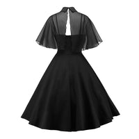 Women Vintage Gothic Cape Black Dress 2023 Autumn Two Piece Mesh Cloak Sleeves Peter Pan Collar Elegant Retro Goth Party Dresses