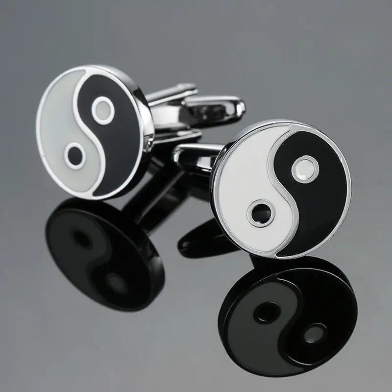 Classic design men's French shirt cuff button high quality copper silvery metallic Black Enamel CuffLinks