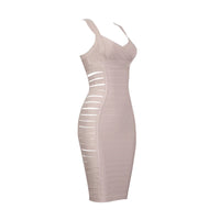 2018 New Fashion Beige Nude Sexy V Neck Side Hollow Out Mini Party Celebrity Women Wholesale Bandage Dress