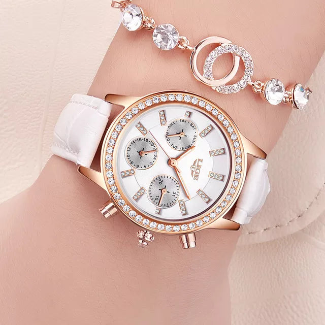 LIGE Top Luxury Brand Women Watches Leisure fashion Leather Quartz Ladies Diamond Dress watch Female gift Relogio Feminino+Box