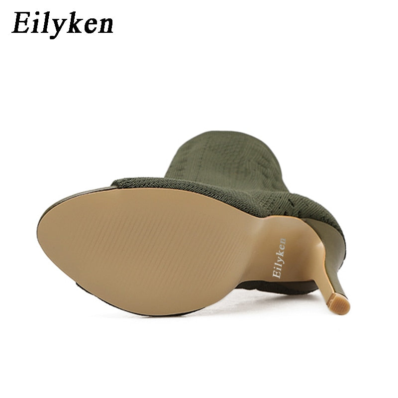 Eilyken New Style Peep Toe Ankle Boots Stretch Women Fabric Out Breathable Booties Sexy Dance Pole Ladies Pumps Shoes