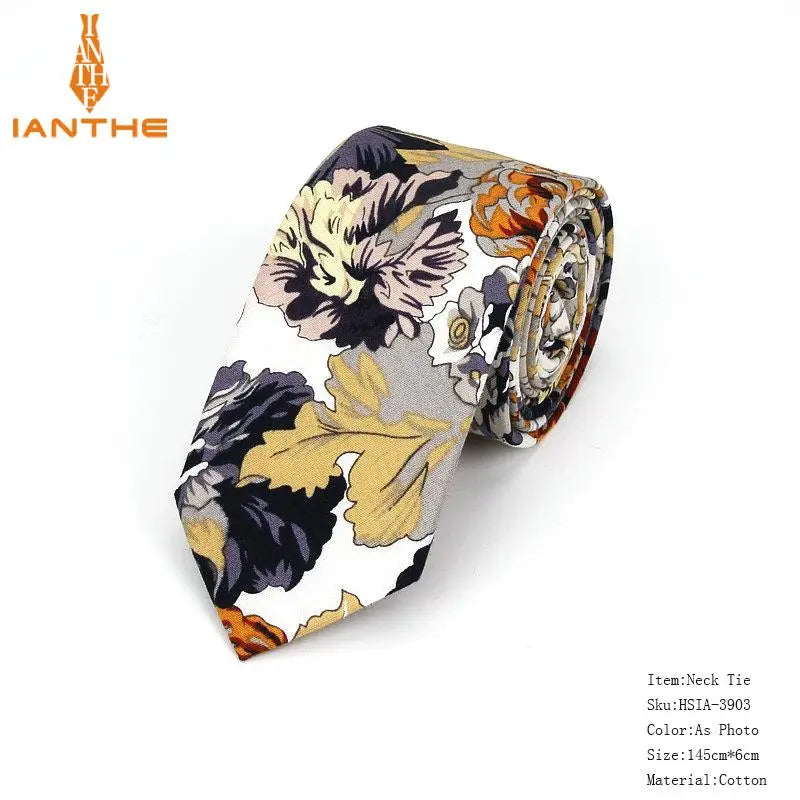 Brand New 100% Cotton Men's Paisley Print Neck Ties For Men Necktie Narrow Slim Skinny Cravate Narrow Flower Neckties Corbatas