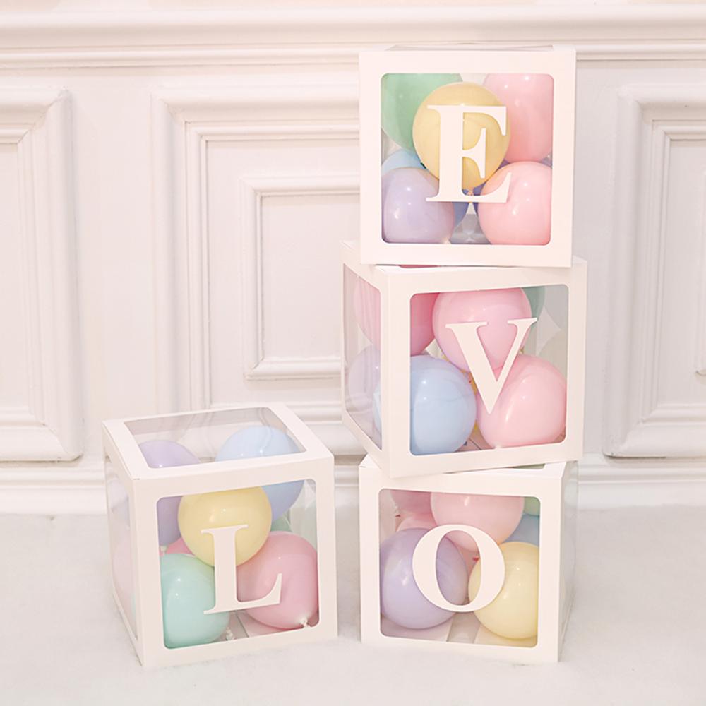 Alphabet Name Transparent Packing Box Birthday Balloon Box Wedding 1st Birthday Party Decor Kids Latex Balloon Baby shower Girl