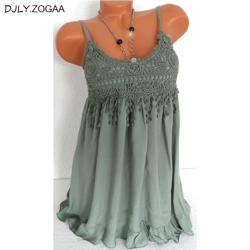 Plus Size Fashion Women Sexy vest dress Summer Sleeveless Top  Lace Tank Shirt  Blouse 7 Colors