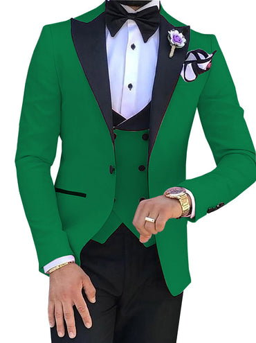 Pink Mens Suits 3 Pieces Slim Fit Casual Business Groomsmen Green Champagne Lapel Tuxedos for Formal Wedding (Blazer+Pants+Vest)