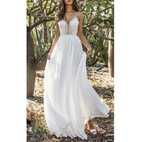 Summer Boho Women White Lace Maxi Dress Chiffon Floor Length Sexy Backless Long Tunic Beach Dress