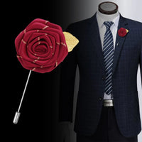 Men&#39;s Leaf Fabric Rose Flower Brooches Cloth Collar Long Needle Lapel Pin Gifts for Men Women Wedding Accessories Jewelry