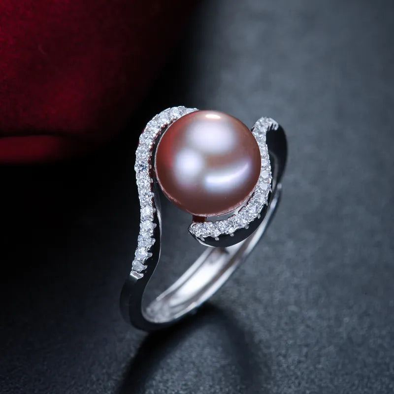 ZHBORUINI 2019 Fashion Pearl Ring Natural Freshwater Pearl Jewelry Zircon Ring 925 Sterling Silver Jewelry For Women Gift