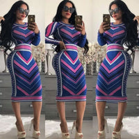 Multicolor Print Novelty Bodycon Sheath Dress Women Summer Long Sleeve Knee-Length Casual Dresses Elegant Slim Midi Robe Femme