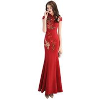 Embroidery Chinese Traditional Plus Size 3XL Vestidso Cheongsam Elegant Bride Wedding Party Dress Mermaid Sexy Long Qipao S-180