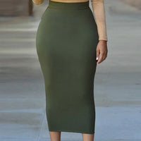 Bigsweety Mid-Calf Casual Skirt High Waist Bodycon Skirt For Women Office Lady OL Skirt Solid Black Grey Green Maxi Skirt