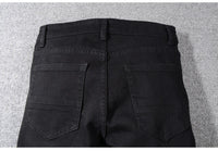 Sokotoo Men's black patchwork stretch denim biker jeans for motorcycle Slim fit skinny ripped pencil pants