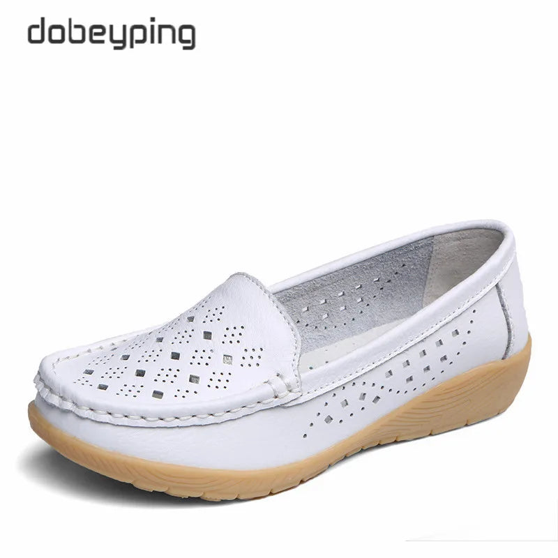 dobeyping New Genuine Leather Women Flats Cut-Outs Shoes Woman Hollow Summer Women's Loafers Moccasins Female Shoe Size 35-41