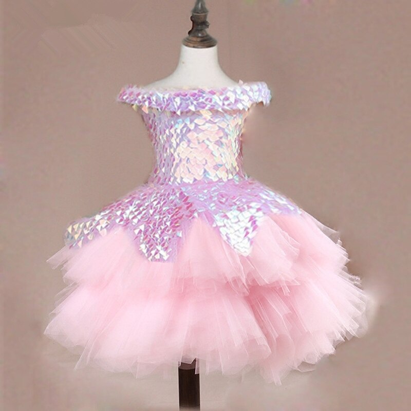 open lace back dress Flower Girl Dress Children Wedding Bridemaid Mermaid Dresses Kids Pink –  Mega Mart Center