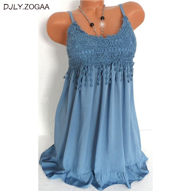 Plus Size Fashion Women Sexy vest dress Summer Sleeveless Top  Lace Tank Shirt  Blouse 7 Colors