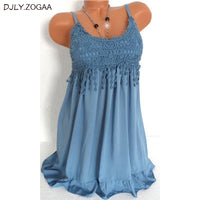 Plus Size Fashion Women Sexy vest dress Summer Sleeveless Top  Lace Tank Shirt  Blouse 7 Colors