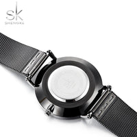 Shengke Fashion Black Watch For Women Classic Relogio Feminino Ultra Thin Quartz Watch Woman Adjustable Mesh Strap Montre Femme