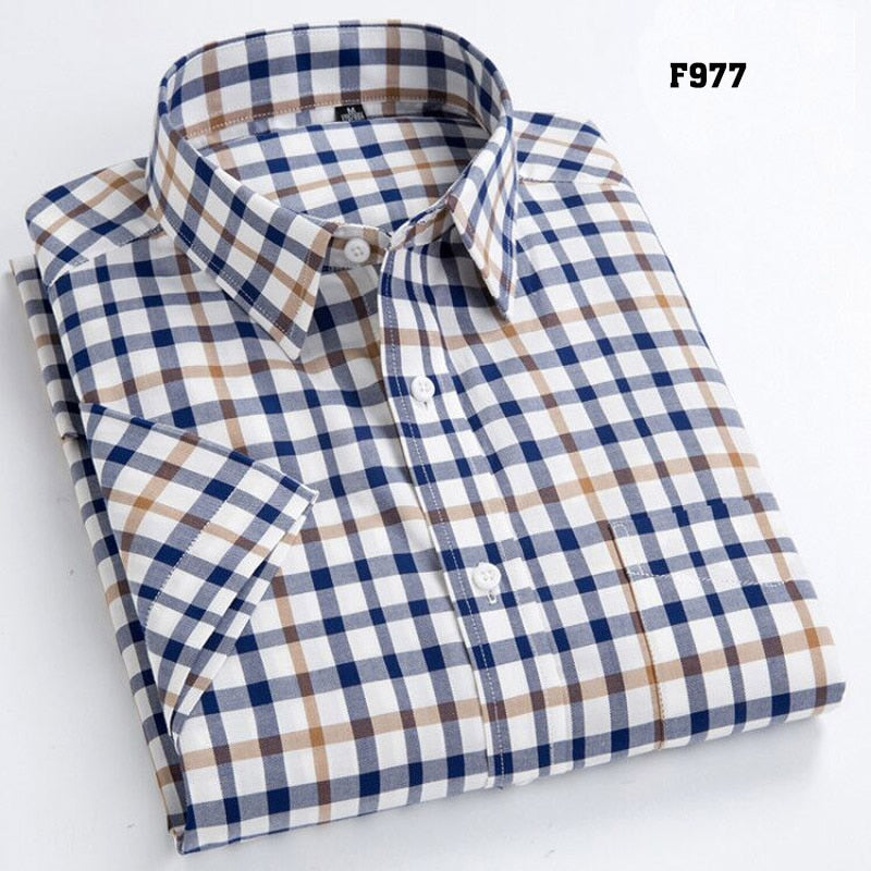 High Quality Men&#39;s Oxford Casual Shirts Leisure Design Plaid Men&#39;s Social Shirts 100% Cotton Short Sleeve Men&#39;s Dress Shirts