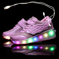 USB Charging Children Roller Skate Casual Shoes Boys Girl Automatic Jazzy LED Lighted Flashing Kids Glowing Sneakers with Wheels